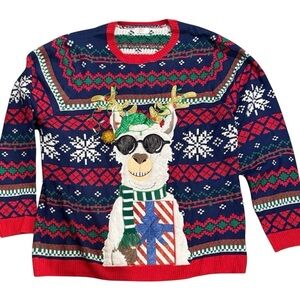 Festive Llama Christmas Sweater - Red, Green, Blue xxl time ugly top holiday